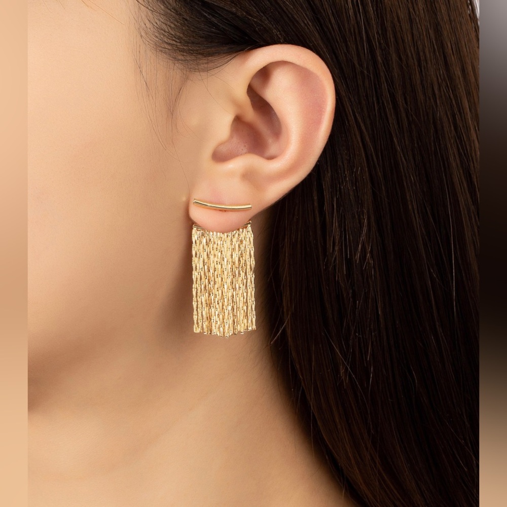 Gold curve bar chain tassel earrings